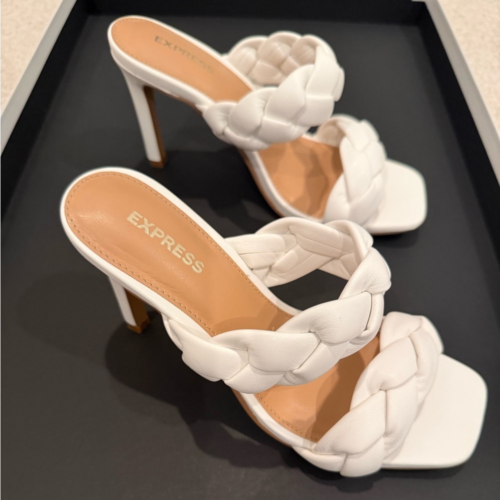 Express Women's Braided White Heeled Sandals - Picture 2 of 4